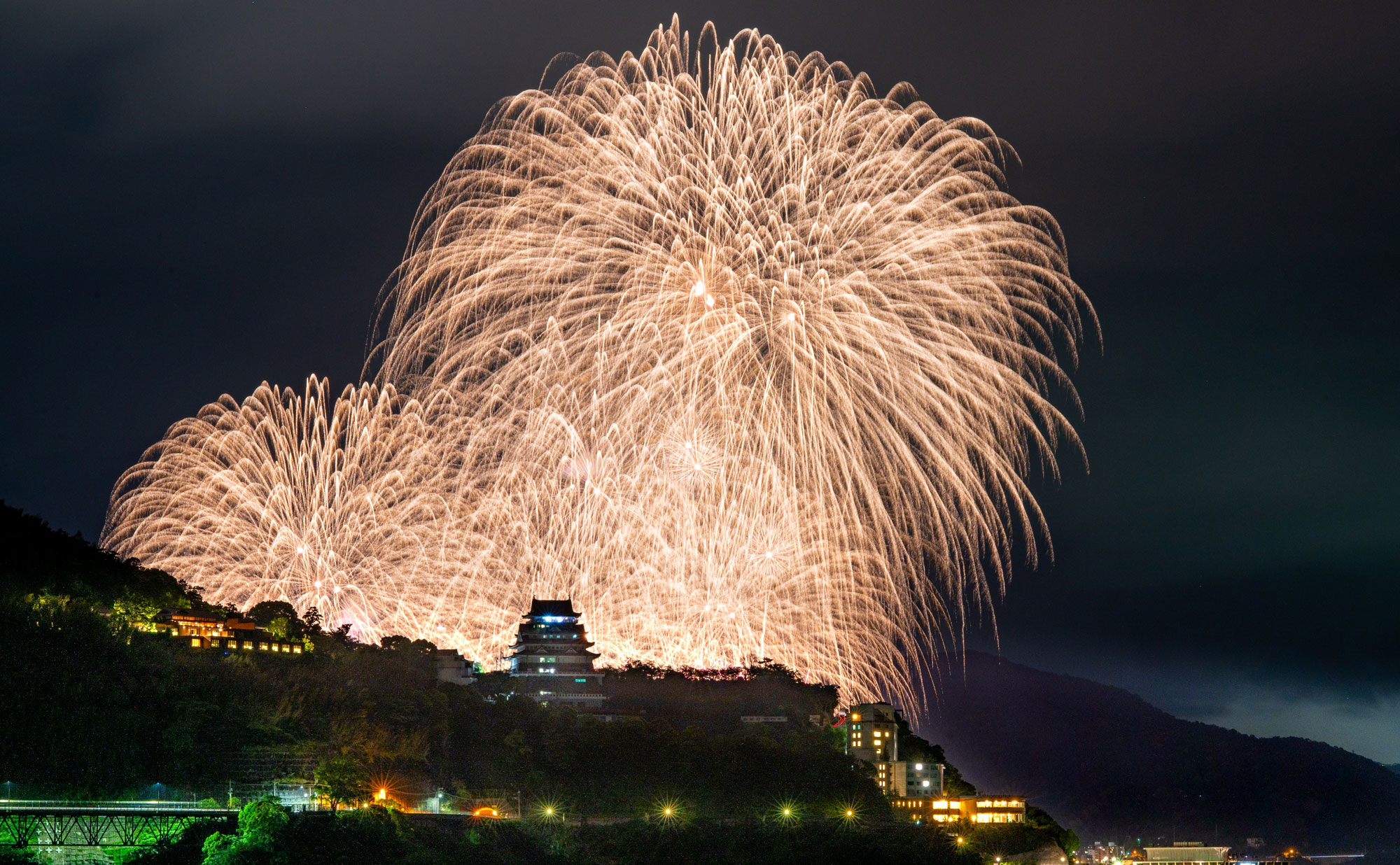 Atami Fireworks Festival Launching behind Atami Castle